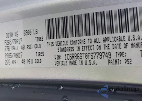 2015 Ram 1500 Tradesman from USA, damaged, VIN 1C6RR6ST0FS779749